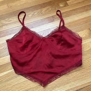Red Lace cut silk top